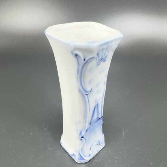 Antique 1920s German Porcelain Bud Vase Toothpick Holder Blue Sailing Boat VTG - Picture 11 of 13